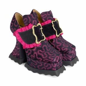 John Fluevog x Zandra Rhodes Ruffle Buckle Elektra Munster Max Platforms